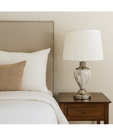 Hepburn Large Grey Marble Table Lamp with Ivory Pleat Shade - Grey & Silver
