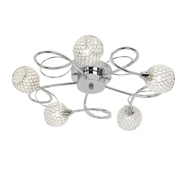 Endon Aherne Semi Flush Ceiling Light - Chrome With Mesh & Clear Beads - 5 Light