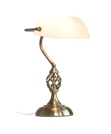 Kingswood Barley Twist Traditional Bankers Lamp - Opal Glass Shade