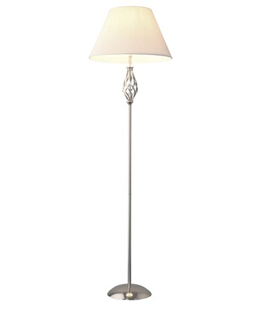 Kingswood Barley Twist Traditional Floor Lamp - Satin Silver with Cream Shade