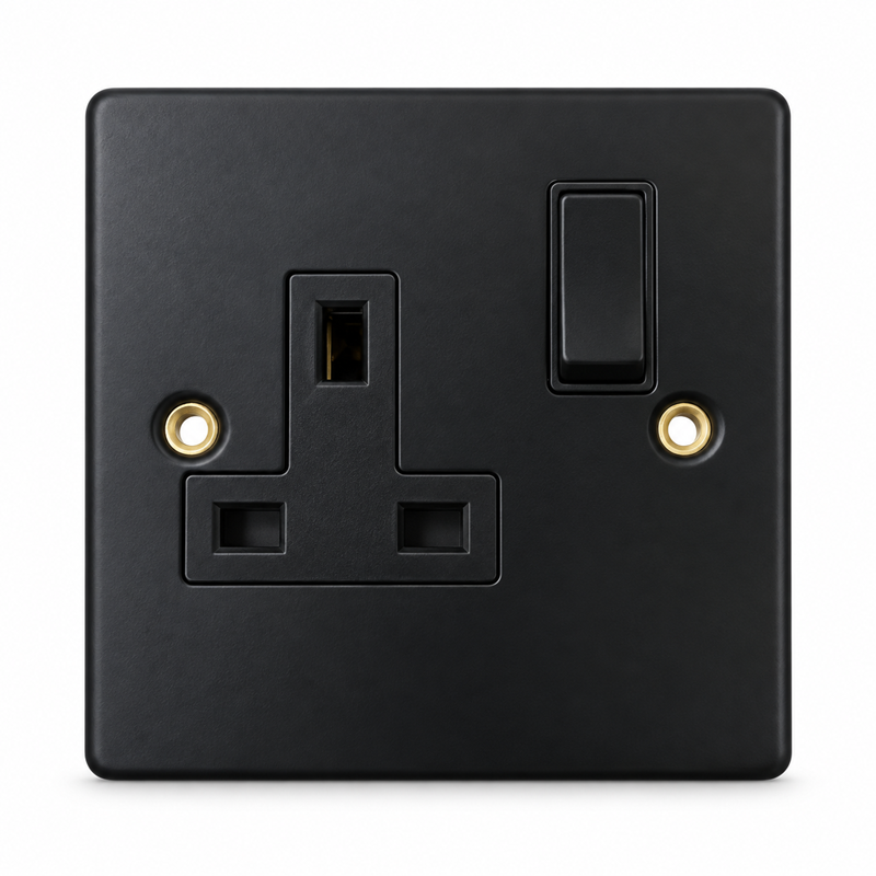 Round Edge Matt Black 13A 1G DP Switched Socket Round Edge Matt Black 13A 1G DP Switched Socket