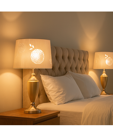 Malham Large Table Lamp with Lacy Bloom Stencil Shade - Champagne Gold & Silver