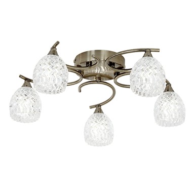 Endon Boyer Semi Flush Ceiling Light - Antique Brass - 5 Light