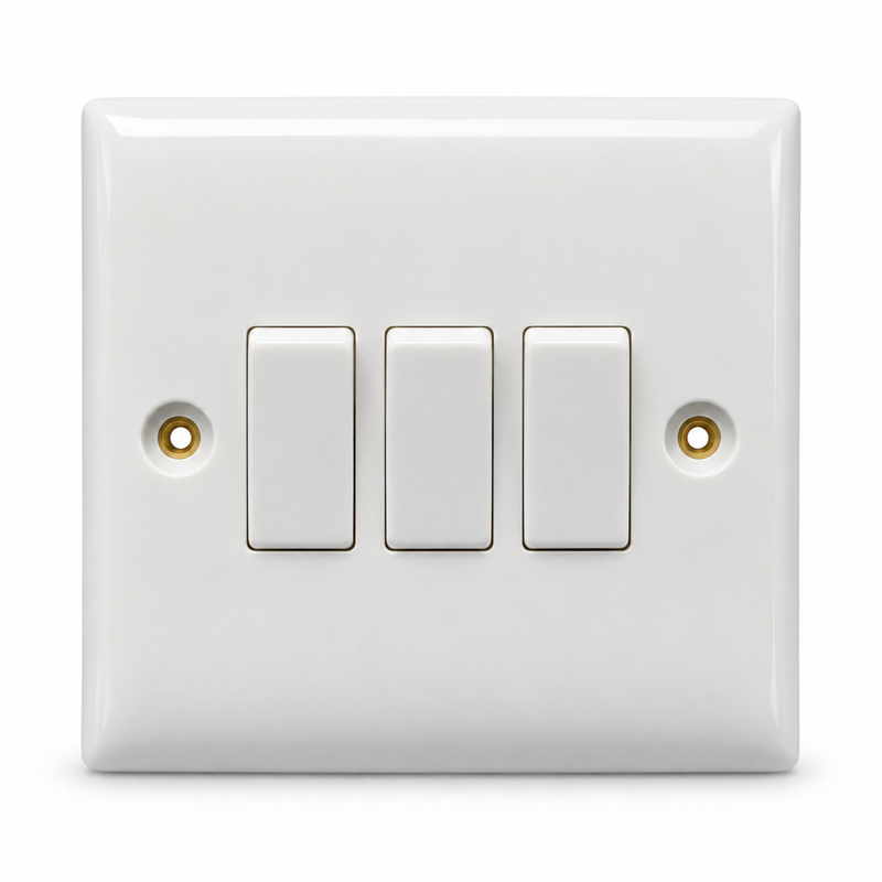 Convex Slim White 10A 3G 2W Switch Plate with Link Leads - White Convex Slim White 10A 3G 2W Switch Plate with Link Leads - White
