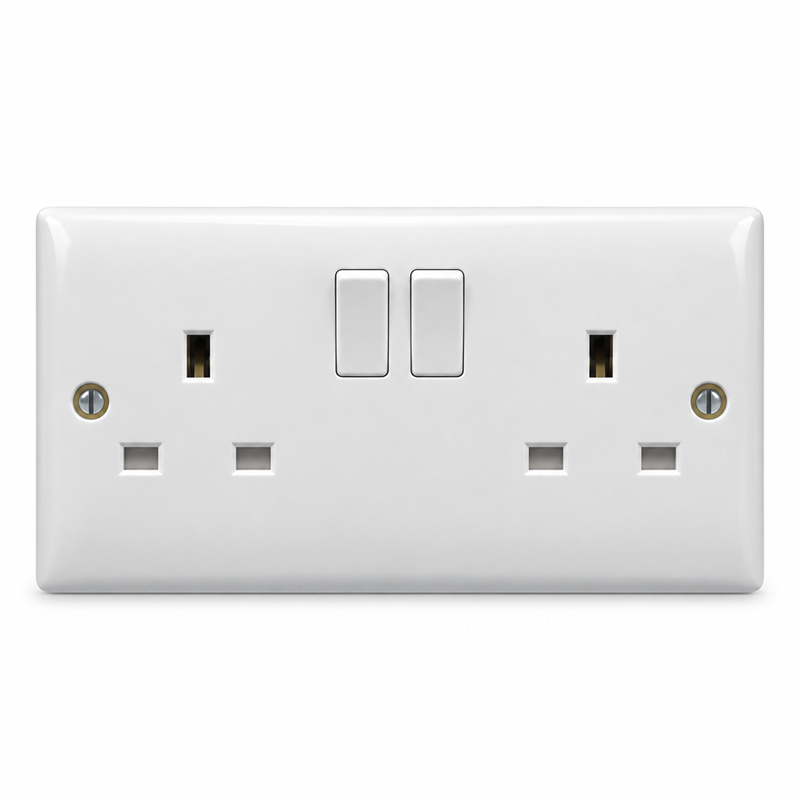 Convex Slim White 13A Twin Switched Socket - Single Pole Convex Slim White 13A Twin Switched Socket - Single Pole