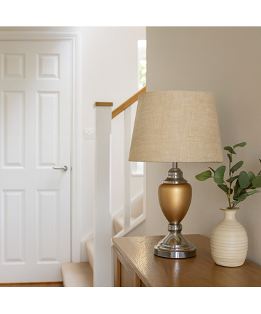 Malham Ceramic Table Lamp with Matching Shade - Champagne Gold & Satin Silver Malham Ceramic Table Lamp with Matching Shade - Champagne Gold & Satin Silver