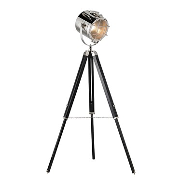 Endon Nautical Tripod Floor Lamp - Wood & Steel - Polished Nickel & Matt Black