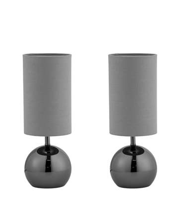 Pair of Modern Black Brushed Metal Ball Small Touch Control Table Lamps