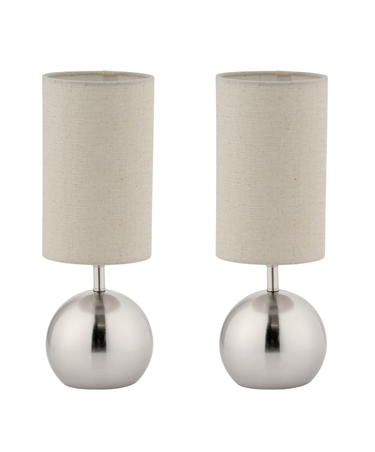 Pair of Modern Silver Brushed Metal Ball Small Touch Control Table Lamps