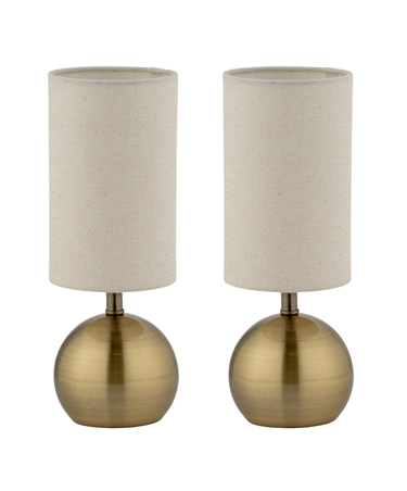 Pair of Bedford Modern Brass Brushed Metal Ball Small Touch Control Table Lamps