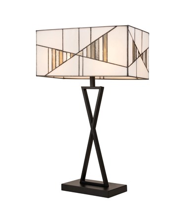 Art Deco Tiffany Style Rectangular Glass Table Lamp - Ivory - Grey - Modern
