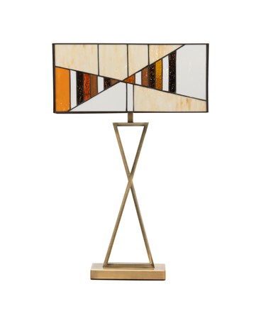 Art Deco Tiffany Style Rectangular Glass Table Lamp - Amber - Antique Brass
