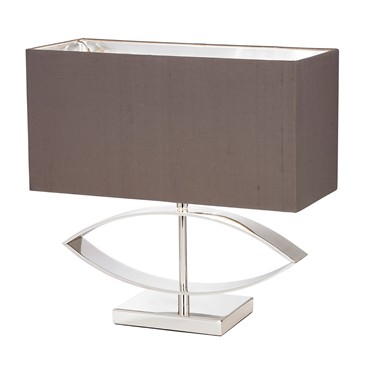 Endon Tramini Modern Table Lamp - Silver Plate - Rectangular Taupe Shade Endon Tramini Modern Table Lamp - Silver Plate - Rectangular Taupe Shade