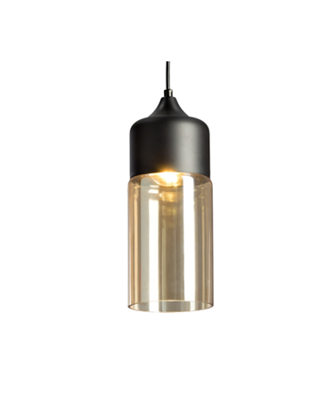 Harmony Matt Black Modern Designer Ceiling Pendant With Amber Glass Shade