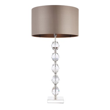 Endon Verdone Modern Table Lamp - Clear Crystal Glass - Taupe Shade Endon Verdone Modern Table Lamp - Clear Crystal Glass - Taupe Shade