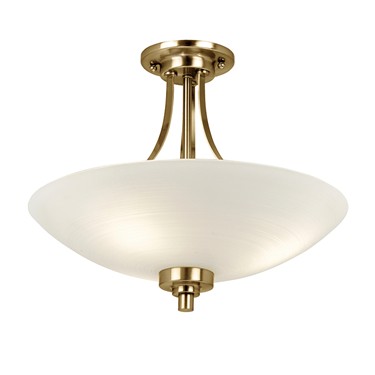 Endon Welles Flush Ceiling Light - Antique Brass - White Line Painted Glass Endon Welles Flush Ceiling Light - Antique Brass - White Line Painted Glass