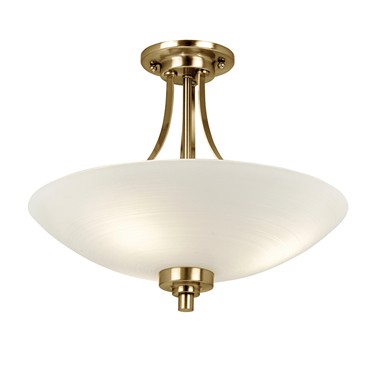 Endon Welles Flush Ceiling Light - Antique Brass - White Line Painted Glass