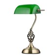 Kingswood Barley Twist Traditional Bankers Lamp - Antique Brass - Green Glass