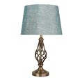 Queenswood Classic Barley Twist Table Lamp with Blue Linen Shade - Antique Brass