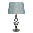 Queenswood Barley Twist Table Lamp with Blue Gold Drum Shade - Pewter