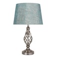 Queenswood Barley Twist Table Lamp with Blue Gold Linen Shade - Silver Chrome
