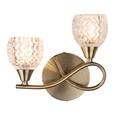 Hendon Antique Brass Twin Double Wall Light with Crystal Glass Shades