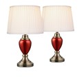 Pair of Malham Small Touch Control Table Lamps Red with Ivory Pleated Shades