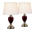 Pair of Malham Small Touch Control Table Lamps Red with Ivory Pleated Shades