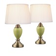Pair of Malham Small Touch Control Table Lamps Green with Ivory Pleated Shades