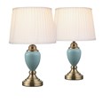 Pair of Malham Small Touch Control Table Lamps Blue with Ivory Pleated Shades