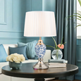 Malham Small Table Lamp with Matching Shade - Modern White, Blue, Silver