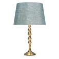 Bergen Slimline Antique Brass Candlestick Table Lamp with Blue Gold Linen Shade
