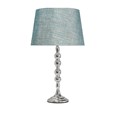 Bergen Slimline Silver Chrome Candlestick Table Lamp with Blue Gold Linen Shade