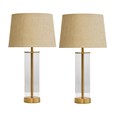 Arezo Gold Table Lamps with Beige Linen Shade (Pair)