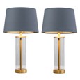 Arezo Gold Table Lamps with Blue Gold Lined Shade (Pair)