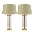 Arezo Gold Table Lamps with Green Gold Lined Shade (Pair)