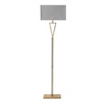 V Design Antique Brass Space-Saving Slimline Floor Lamp with Grey Linen Shade