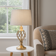 Hepburn Large Barley Twist Antique Brass Table Lamp with Grey Linen Shade