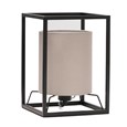 Chapel Matt Black Industrial Style Cage Table Lamp with Grey Linen Shade