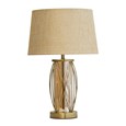 Ashleigh Antique Brass Amber Glass Cylinder Lantern Table Lamp with Beige Shade