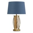 Ashleigh Antique Brass Amber Glass Table Lamp with Juniper Blue Shade