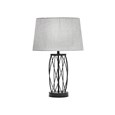 Ashleigh Black Metal Lattice Cylinder Lantern Table Lamp with Grey Linen Shade