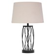 Ashleigh Black Metal Lattice Cylinder Lantern Table Lamp Natural Linen Shade