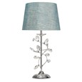Crystal Glass Leaf Design Modern Chrome Table Lamp with Blue Gold Shade