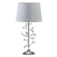 Crystal Glass Leaf Design Modern Chrome Table Lamp with Grey Linen Shade