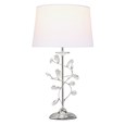 Crystal Glass Leaf Design Modern Chrome Table Lamp with Ivory Linen Shade