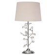 Crystal Glass Leaf Design Modern Chrome Table Lamp with Natural Linen Shade