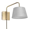 Stratton Antique Brass Swing Arm Plug In Wall Light with Grey Linen Shade