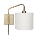 Stratton Antique Brass Swing Arm Plug In Wall Light with Natural Linen Shade