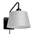 Stratton Matt Black Swing Arm Plug In Wall Light with Grey Linen Shade